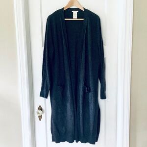 Plus Size Charcoal Grey Long Line Cardigan Duster Sweater Size XXL Cozy Lounge